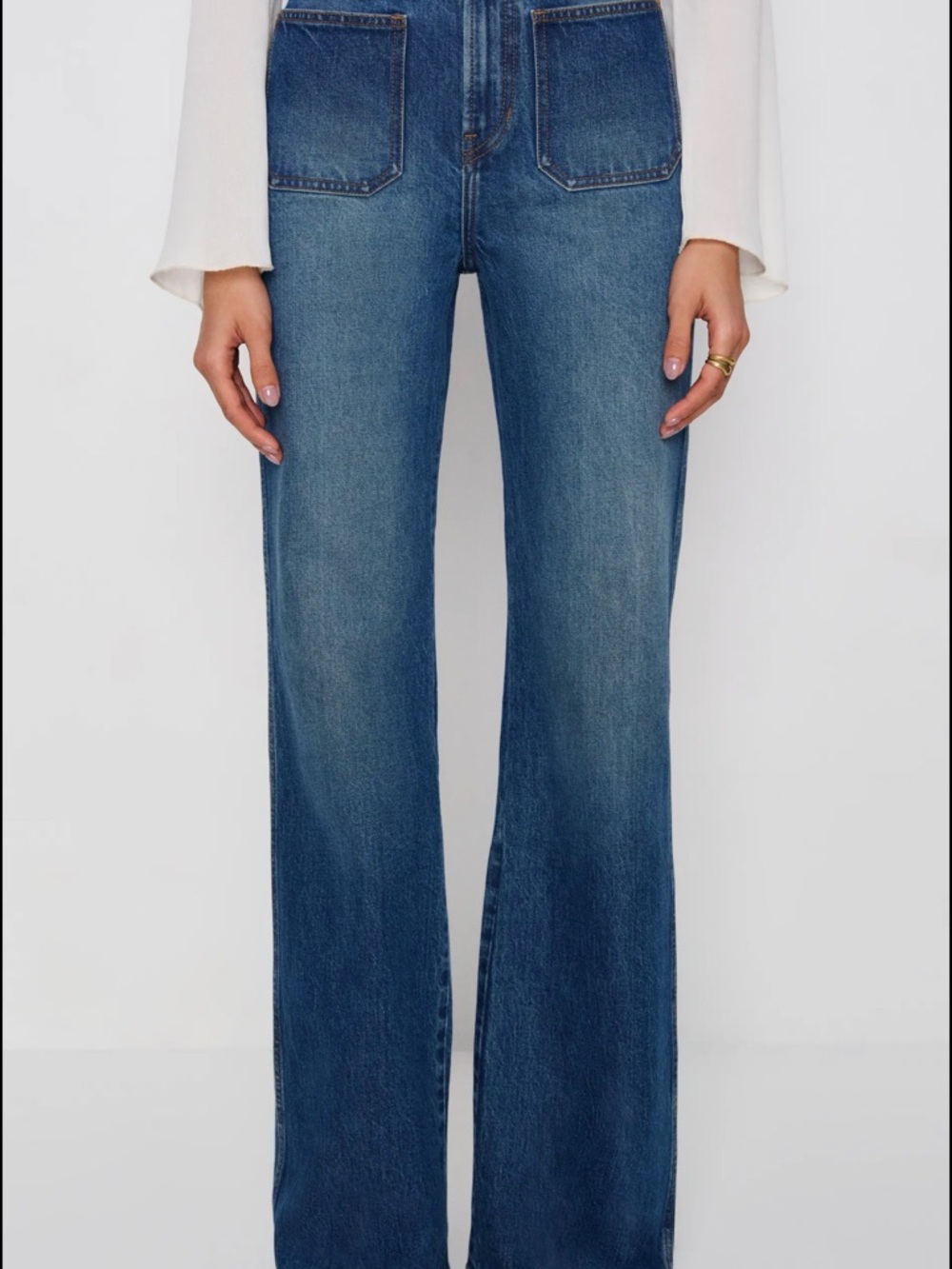 Reformation Alyssa Stretch High Rise Wide Leg Long Jeans size 26 patch pockets